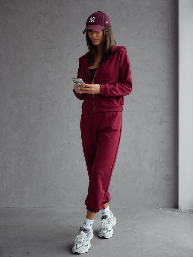 BAWEŁNIANY KOMPLET DRESOWY BLUZA ROZPINANA+ SPODNIE- BORDOWY