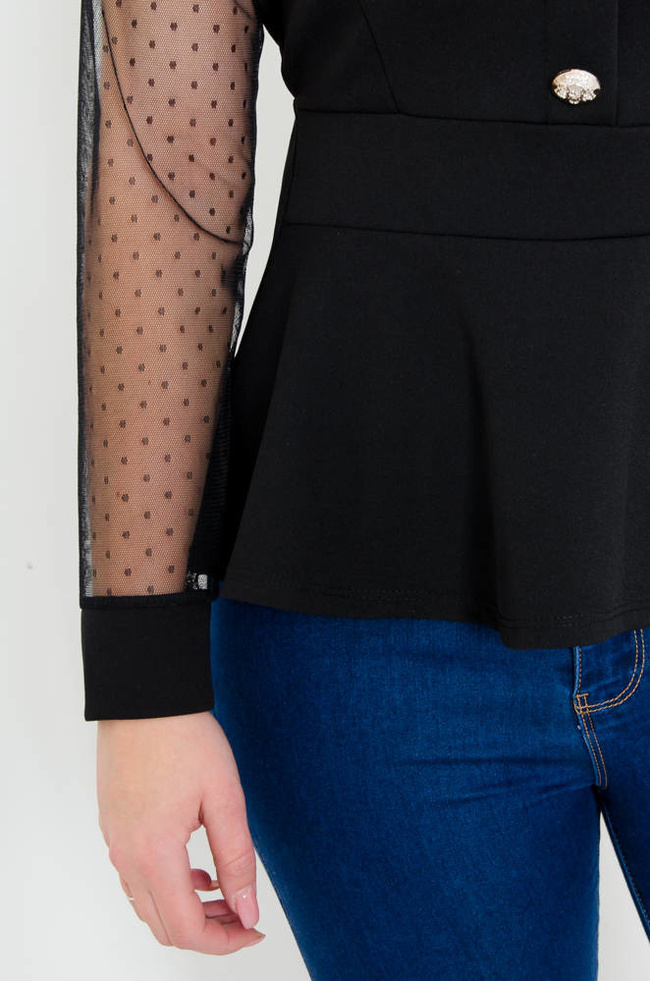 CZARNA ELEGANCKA BLUZKA BASKINKA Z OZDOBNYMI GUZIKAMI