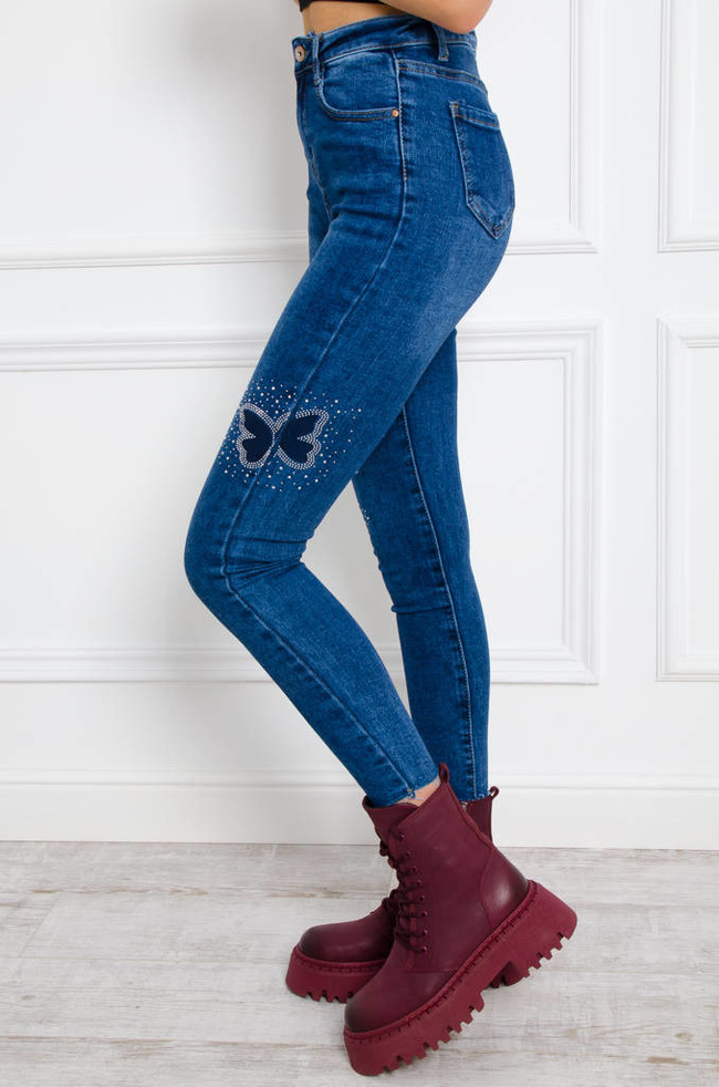 SPODNIE JEANSOWE SKINNY Z OZDOBNĄ APLIACJĄ NA NOGAWKACH