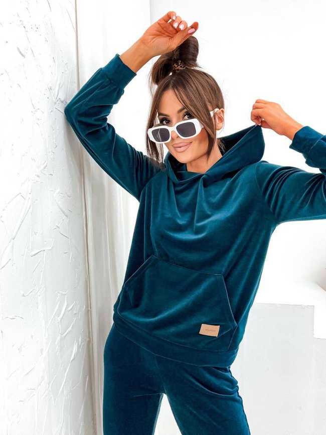 WELUROWY KOMPLET DRESOWY SPODNIE+ BLUZA Z KAPTUREM- MORSKI