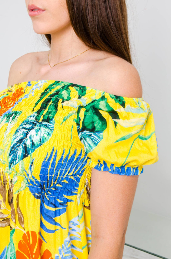 SUKIENKA HISZPANKA Z MOTYWEM KWIATÓW W KOLORZE ŻÓŁTYM 