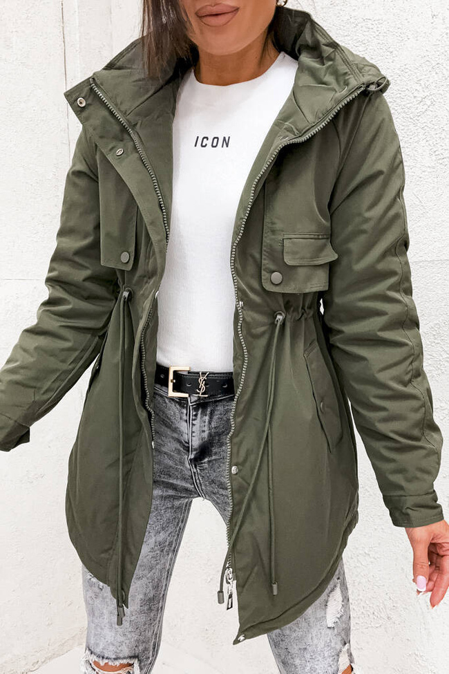 ZIELONA PARKA WIĄZANA W PASIE