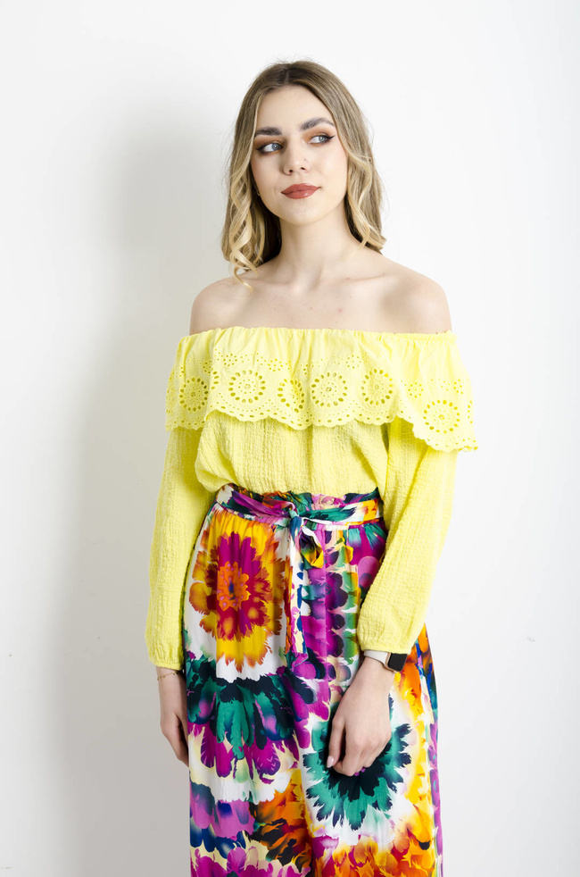 BLUZKA HISZPANKA Z KORONKĄ - ŻÓŁTA