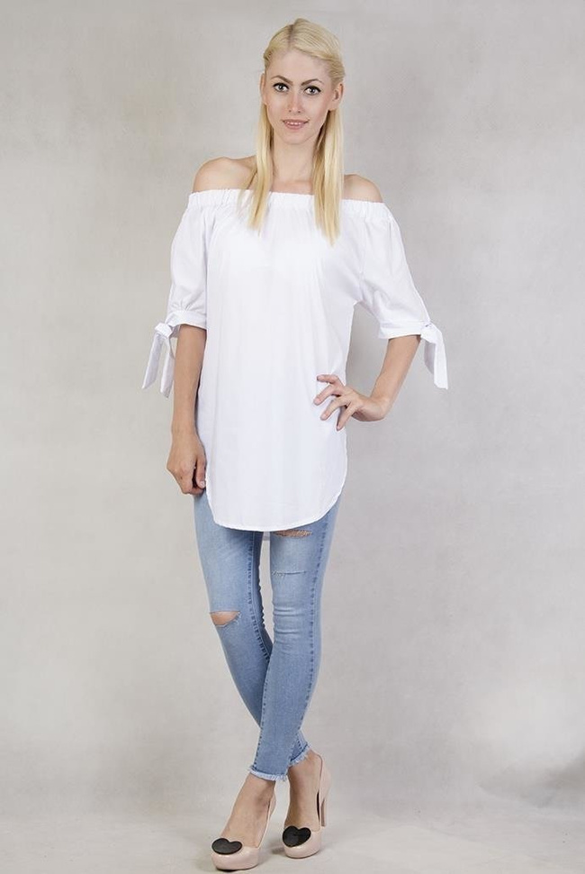 Bluzka biała z rękawem 3/4 i hiszpańskim dekoltem