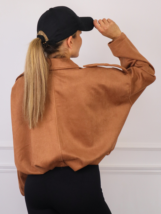KURTKA OVERSIZE Z IMITACJI ZAMSZU ZAPINANA NA ZAMEK- CAMEL