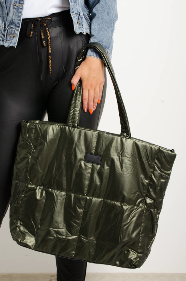 DUŻA PIKOWANA TORBA TYPU SHOPPER- ZIELONA