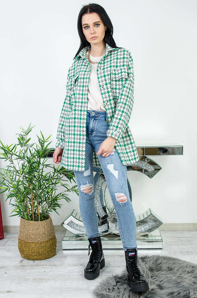 NARZUTA KOSZULOWA W BIAŁO-ZIELONĄ PEPITKĘ