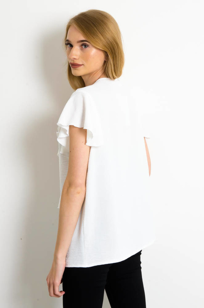BIAŁA BLUZKA KOSZULOWA Z ŻABOTEM