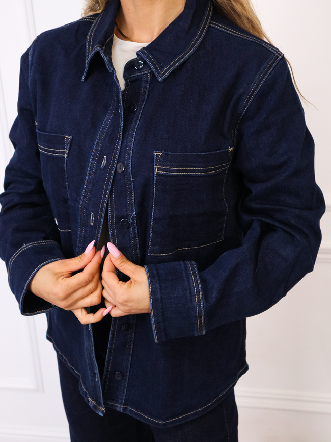 KOSZULA JEANSOWA OVERSIZE ZAPINANA NA GUZIKI- GRANATOWA