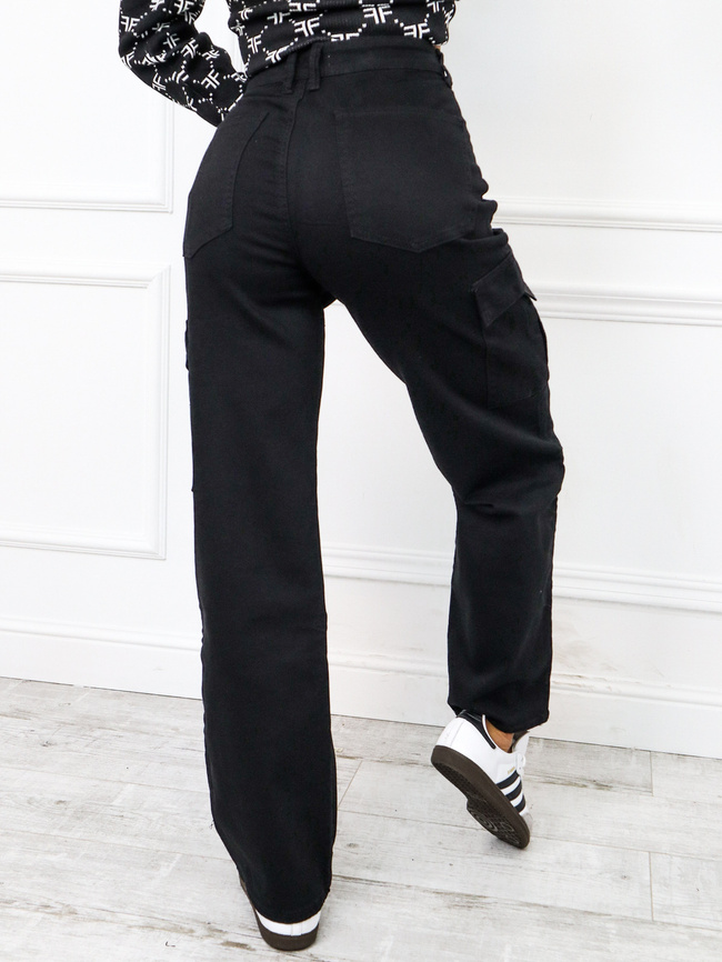 SPODNIE BOJÓWKI Z SZEROKIMI NOGAWKAMI- CZARNE