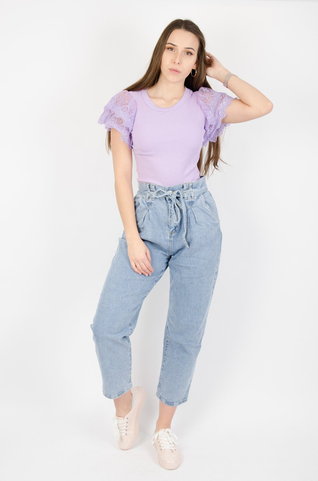 JASNE SPODNIE JEANSOWE TYPU BALLOON JEANS Z WYSOKIM STANEM