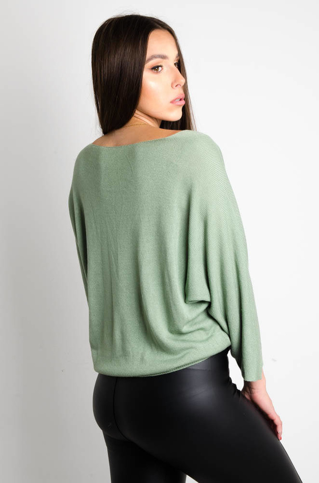 ZIELONY SWETEREK NIETOPERZ Z DEKOLTEM W SEREK