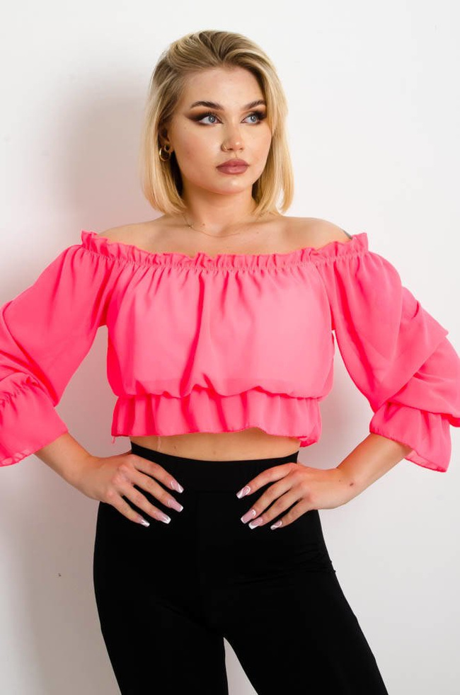 HISZPANKA CROP TOP -NEONOWY RÓŻ