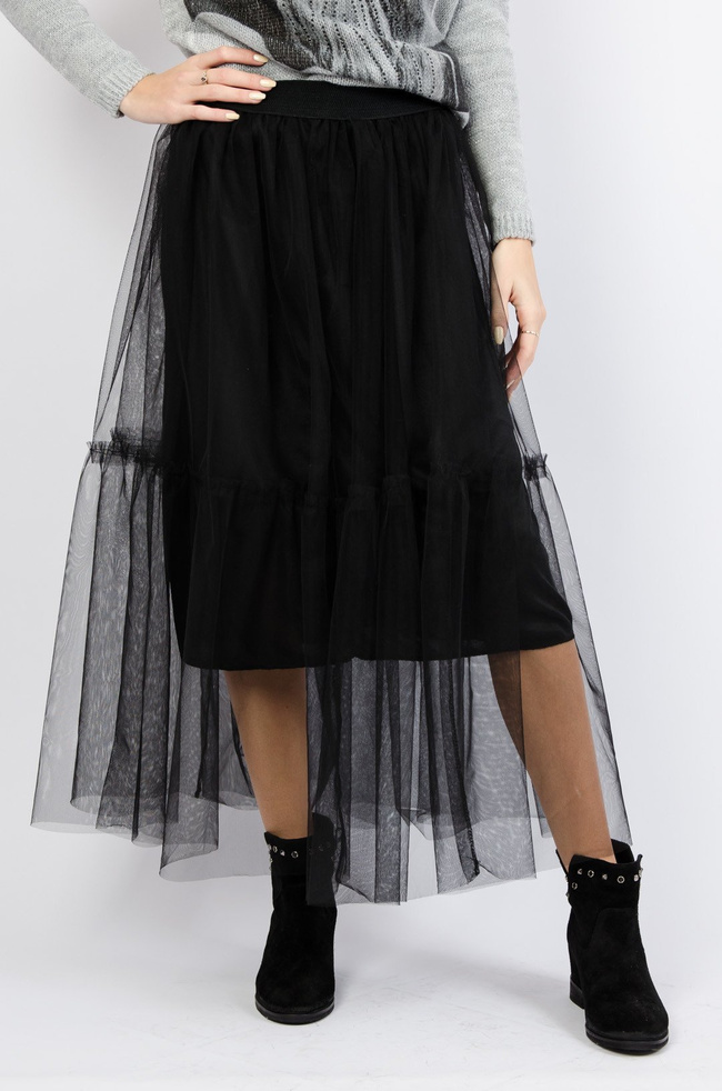 Czarna tiulowa spódnica maxi z halką