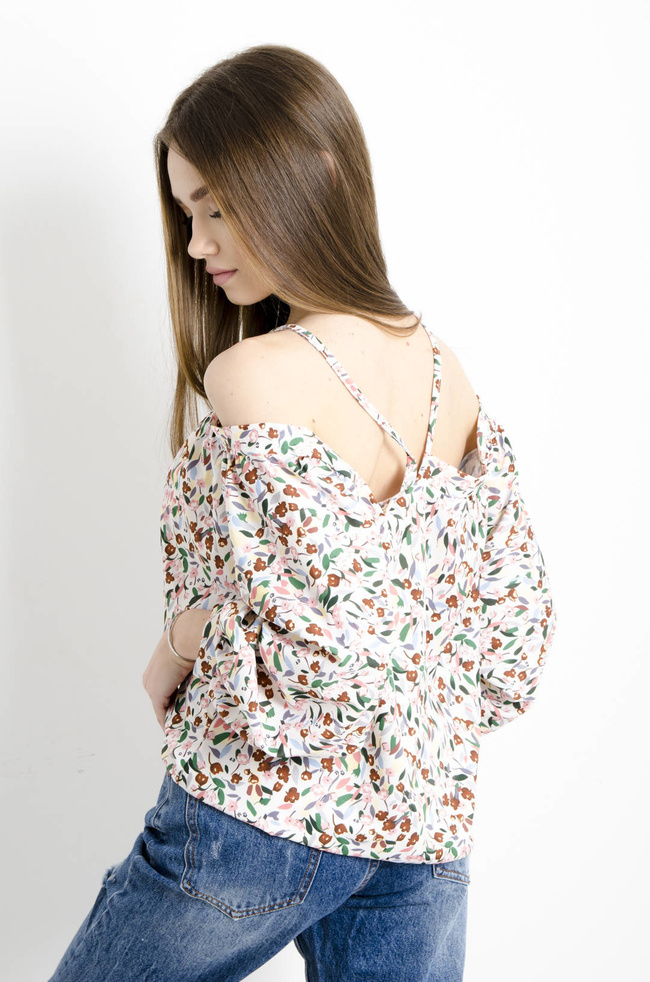 BLUZKA HISZPANKA W KWIATY- BEŻOWA