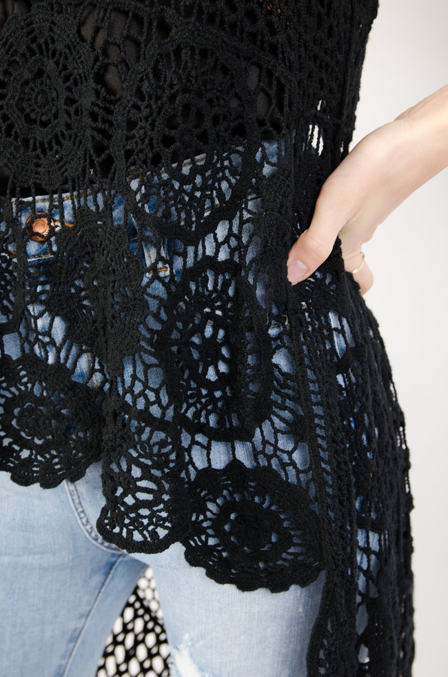 Czarna ażurowa tunika z dłuższym tyłem