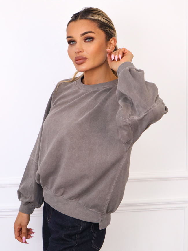 BLUZA OVERSIZE Z NASZYWKĄ- SZARA
