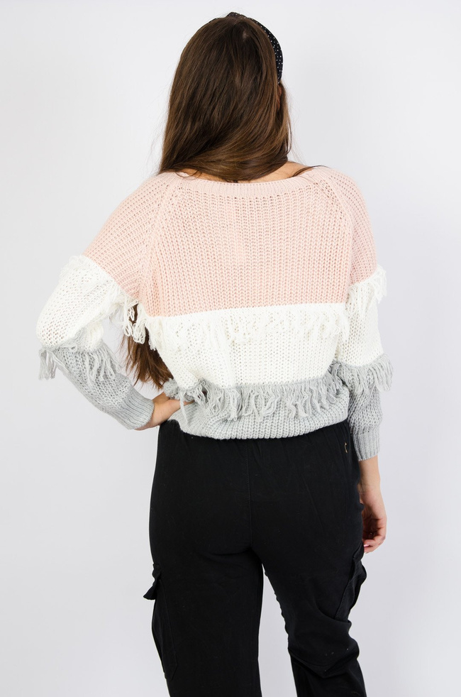 Kolorowy sweter z frędzlami 
