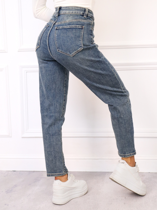 SPODNIE JEANSOWE- MOM STRETCH- CIEMNOJEANSOWE