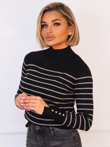 SWETER CZARNY W PASKI Z PÓŁGOLFEM