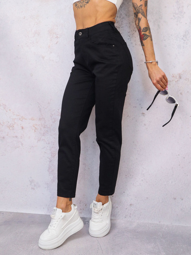 CZARNE MATERIAŁOWE SPODNIE- MOM FIT