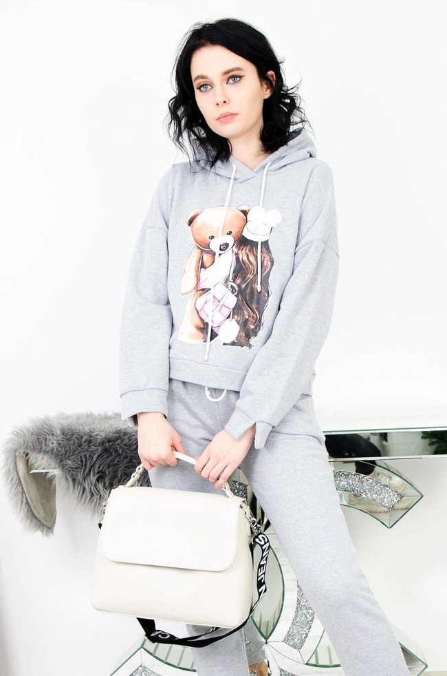 SZARY KOMPLET DRESOWY BLUZA + SPODNIE O LUŹNYM KROJU 