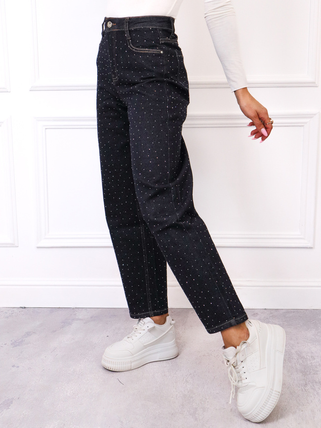 SPODNIE JEANSOWE BALLOON ZDOBIONE CYRKONIAMI- GRANATOWE