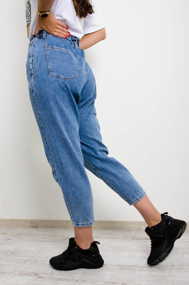 GRANATOWE JEANSY MOM FIT Z GUMKĄ W PASIE-WYSOKI STAN