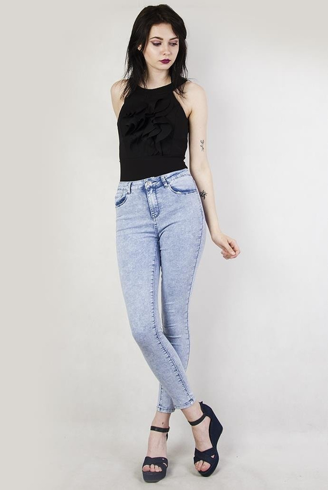 Przylegające spodnie marmurkowe z wysokim stanem