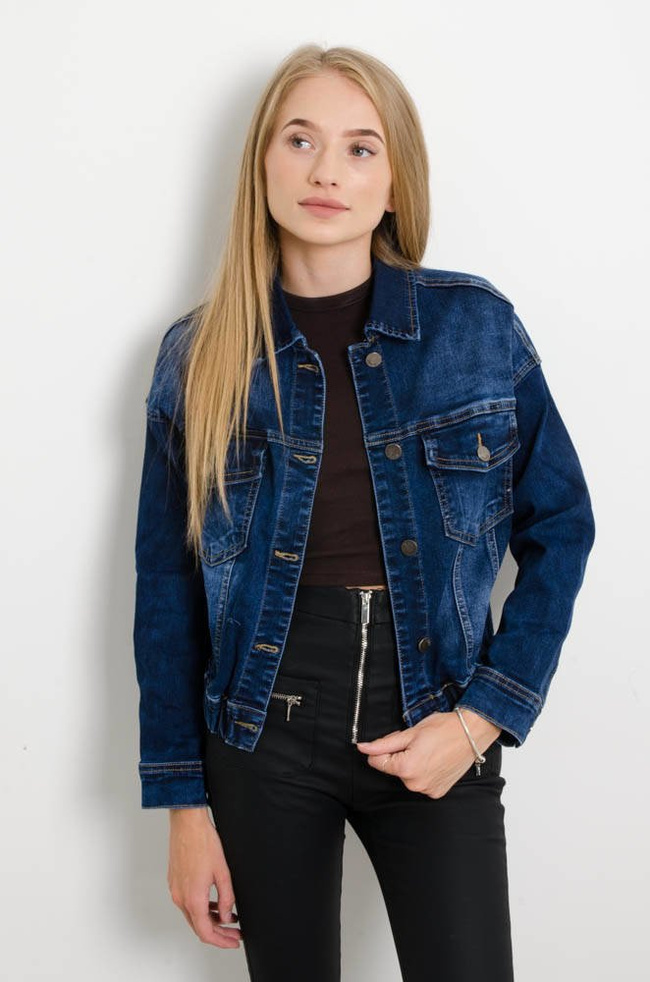 GRANATOWA KURTKA JEANSOWA BOMBERKA ZE ŚCIĄGACZEM