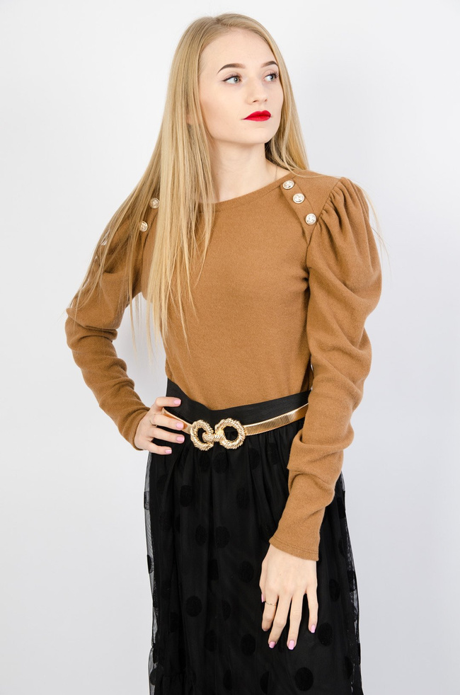 BRĄZOWA BLUZKA Z BUFIASTYMI RĘKAWAMI