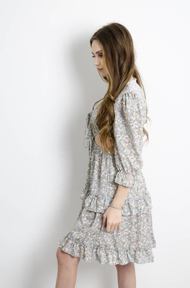 SUKIENKA ZIELONA W KWIATY Z WYCIĘCIEM