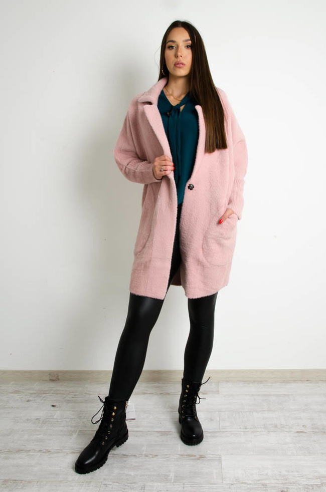 PŁASZCZ DŁUGI WEŁNIANY ALPAKA- RÓŻOWY