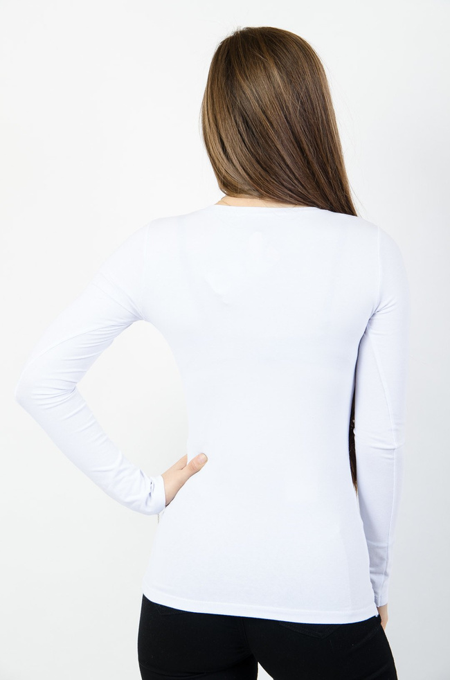 Bluzka biała typu basic z długim rękawem