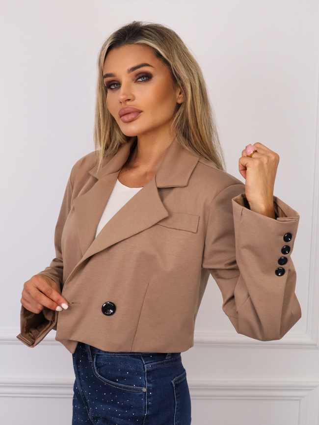 KRÓTKA MARYNARKA ZAPINANA NA GUZIKI- BRĄZOWA