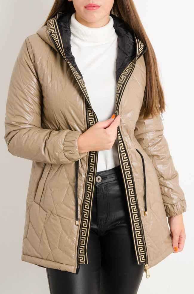 KURTKA ASYMETRYCZNA PIKOWANA WIĄZANA W PASIE- BEŻOWA