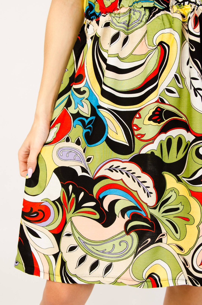 CZARNO-ZIELONA WZORZYSTA SUKIENKA