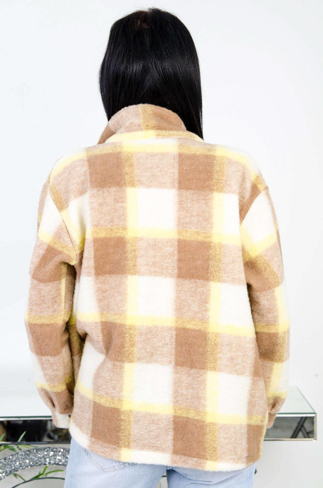 ŻÓŁTY PŁASZCZ KOSZULA W KRATĘ