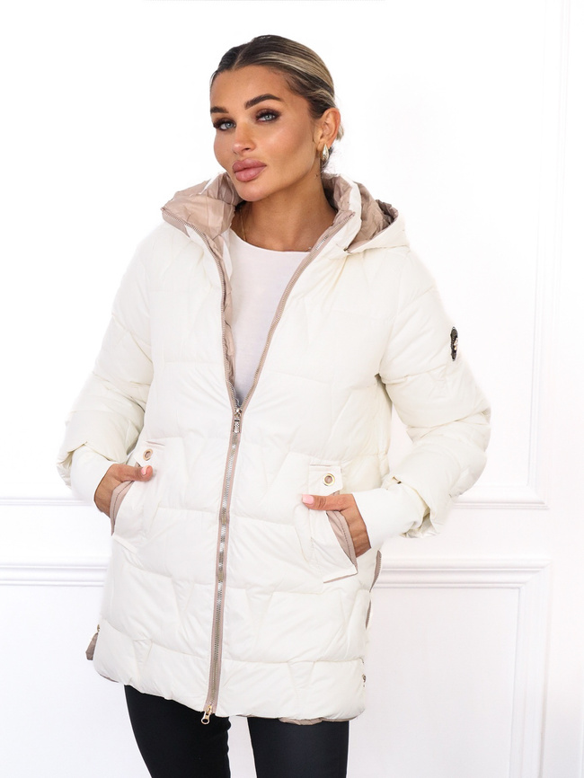 KURTKA PIKOWANA Z ZAMKAMI PO BOKACH- BIAŁA