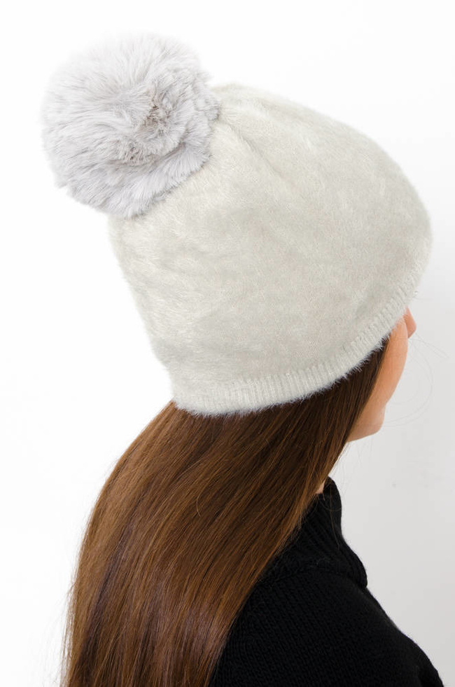 SZARA CZAPKA ALPAKA Z POMPONEM 
