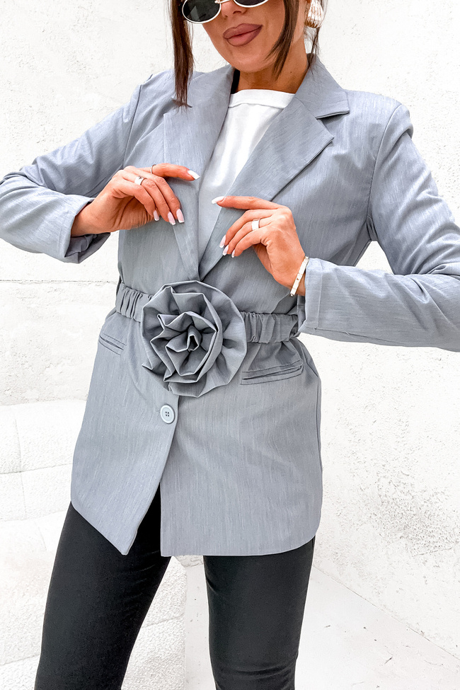 MARYNARKA Z DOPINANYM KWIATEM+ PASEK- SZARA