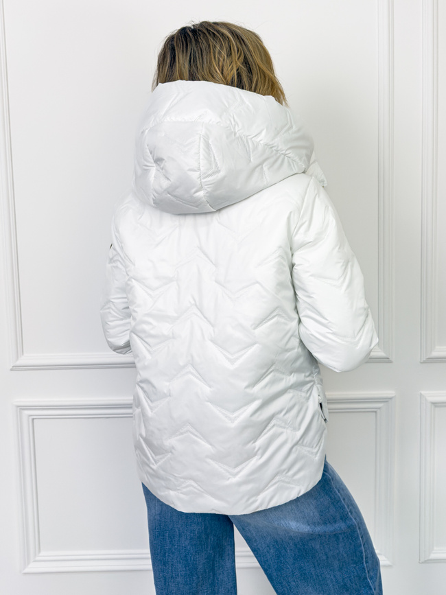 ASYMETRYCZNA KURTKA PRZEJŚCIOWA Z KAPTUREM I ŚCIĄGACZAMI PO BOKACH-BIAŁA