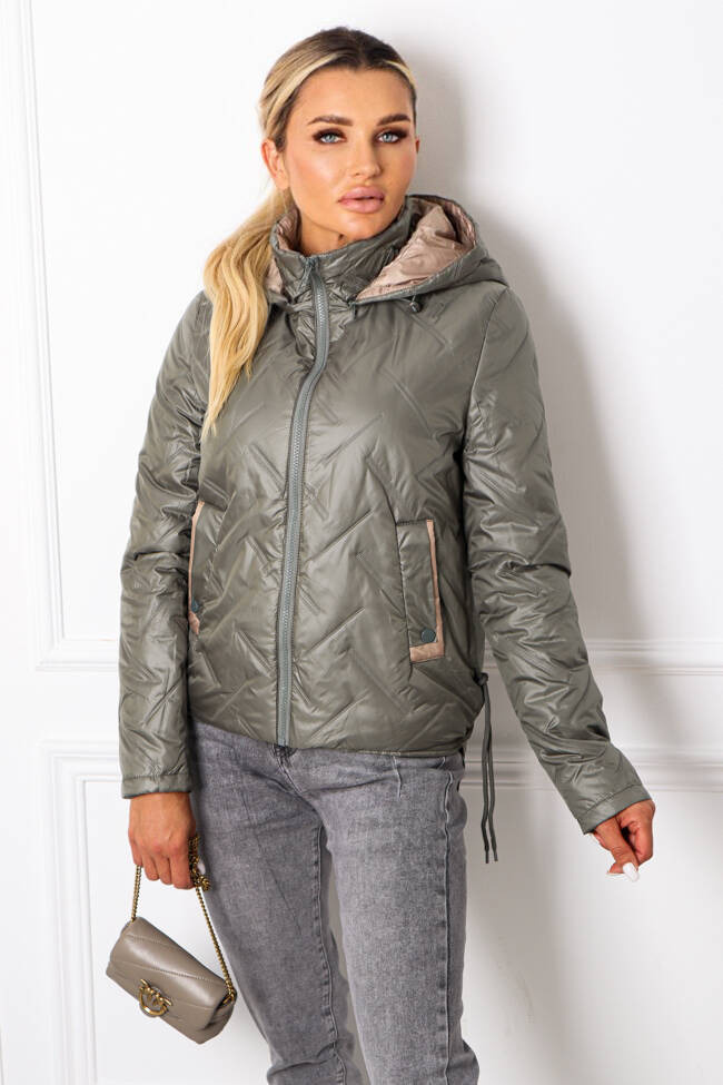 KURTKA PRZEJŚCIOWA ZE ŚCIAGACZAMI PO BOKU TYŁ DŁUŻSZY- ZIELONA