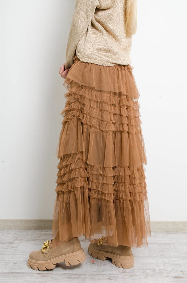 DŁUGA BRĄZOWA SPÓDNICA TIULOWA