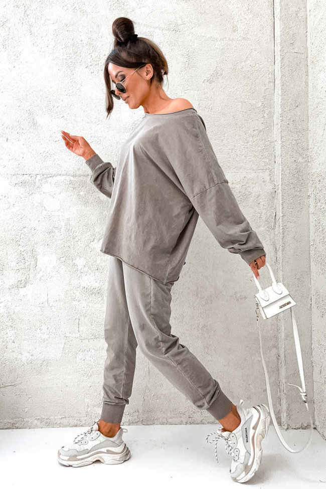 KOMPLET OVERSIZE SPODNIE+ BLUZA- BRĄZOWY