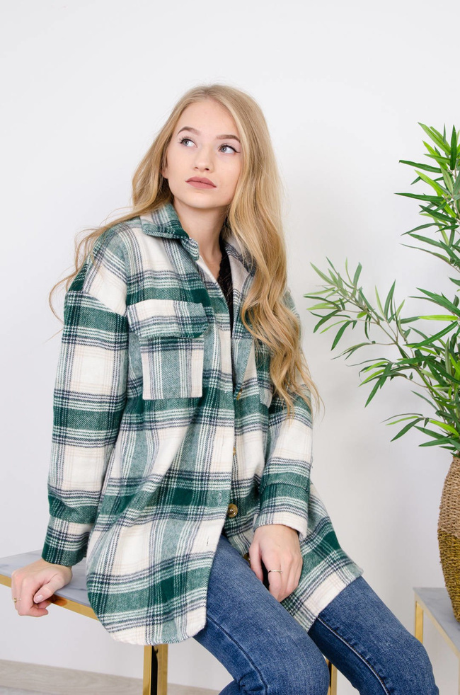 ZIELONA FLANELOWA KOSZULA W KRATĘ ZAPINANA NA GUZIKI