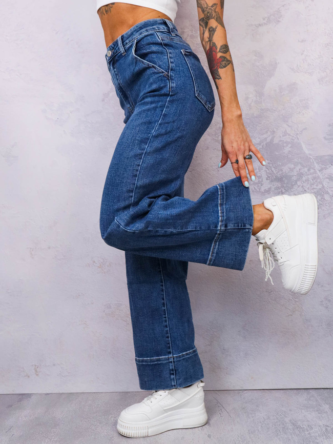 SPODNIE JEANSOWE Z SZEROKIMI NOGAWKAMI- CIEMNOJEANSOWE