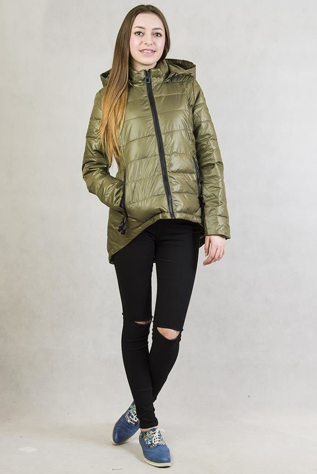 Asymetryczna zielona kurtka z kapturem