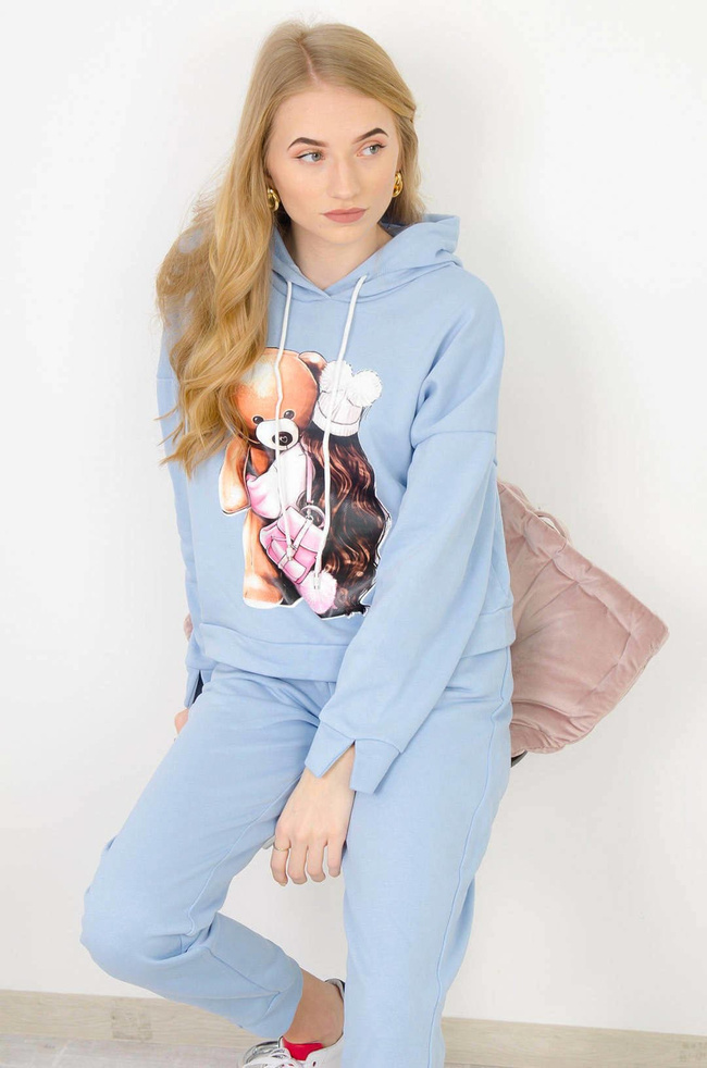 NIEBIESKI KOMPLET DRESOWY BLUZA + SPODNIE O LUŹNYM KROJU 