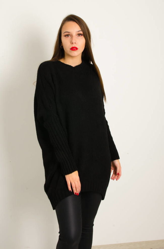 DŁUGI CZARNY ASYMETRYCZNY SWETER